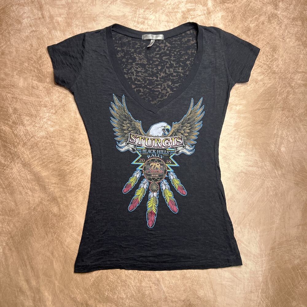 Sturgis Black Hills Rally Eagle Dreamcatcher Fitted Burnout T-Shirt V Neck Biker